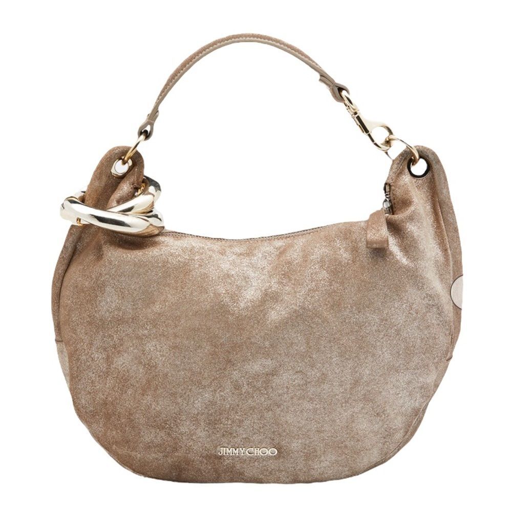 Jimmy Choo Glittery Solar Handbag Gold Leather Shoulder Hobo Purse Authentic